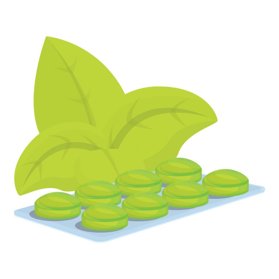 Bio green cough drops icon, cartoon style vector