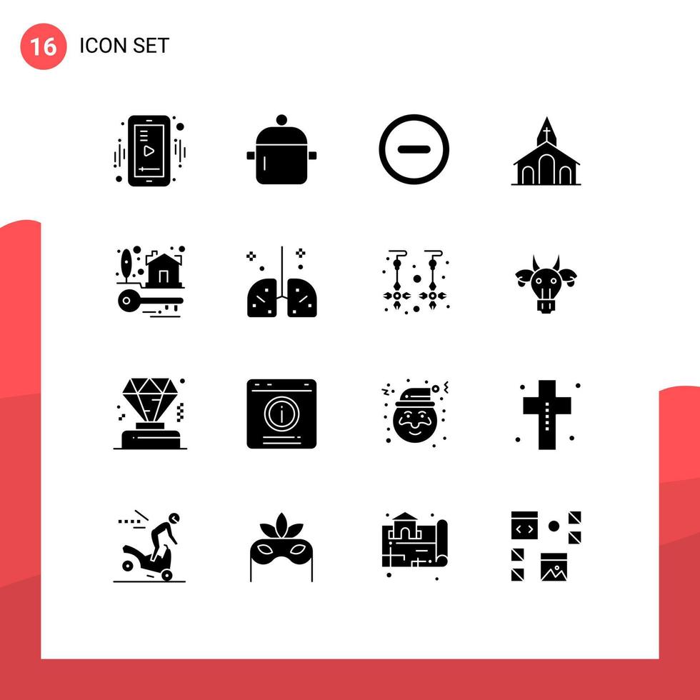 Set of 16 Modern UI Icons Symbols Signs for house keys cross kitchenware christian church Editable Vector Design Elements