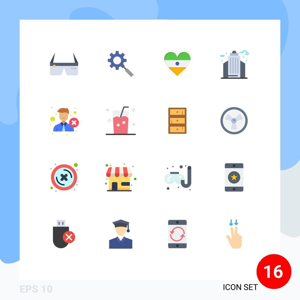 paquete de 16 signos y símbolos modernos de colores planos para medios de impresión web, como eliminar la configuración del edificio bandera del corazón de la vida paquete editable de elementos creativos de diseño de vectores