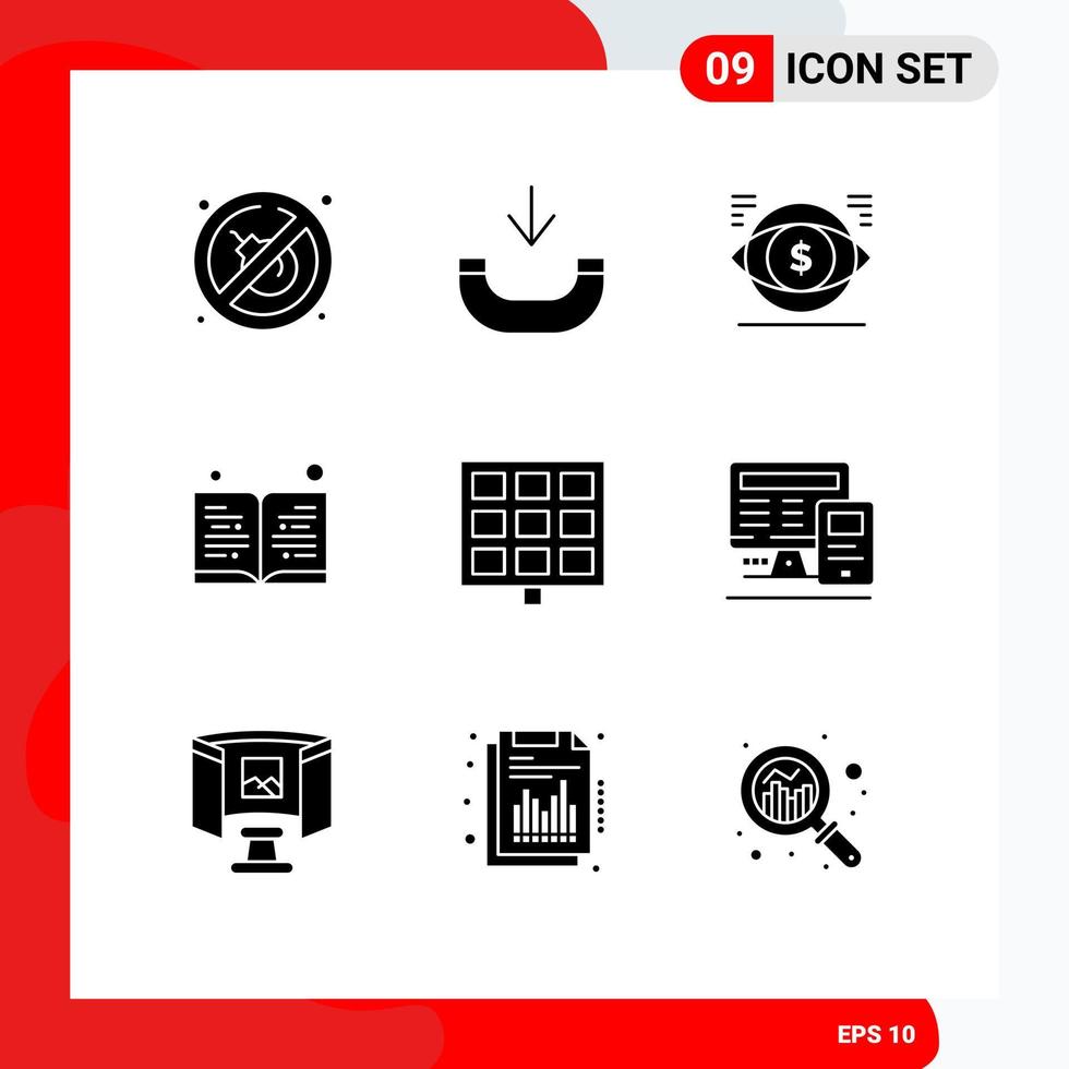 Solid Glyph Pack of 9 Universal Symbols of computer solar money panel education Editable Vector Design Elements