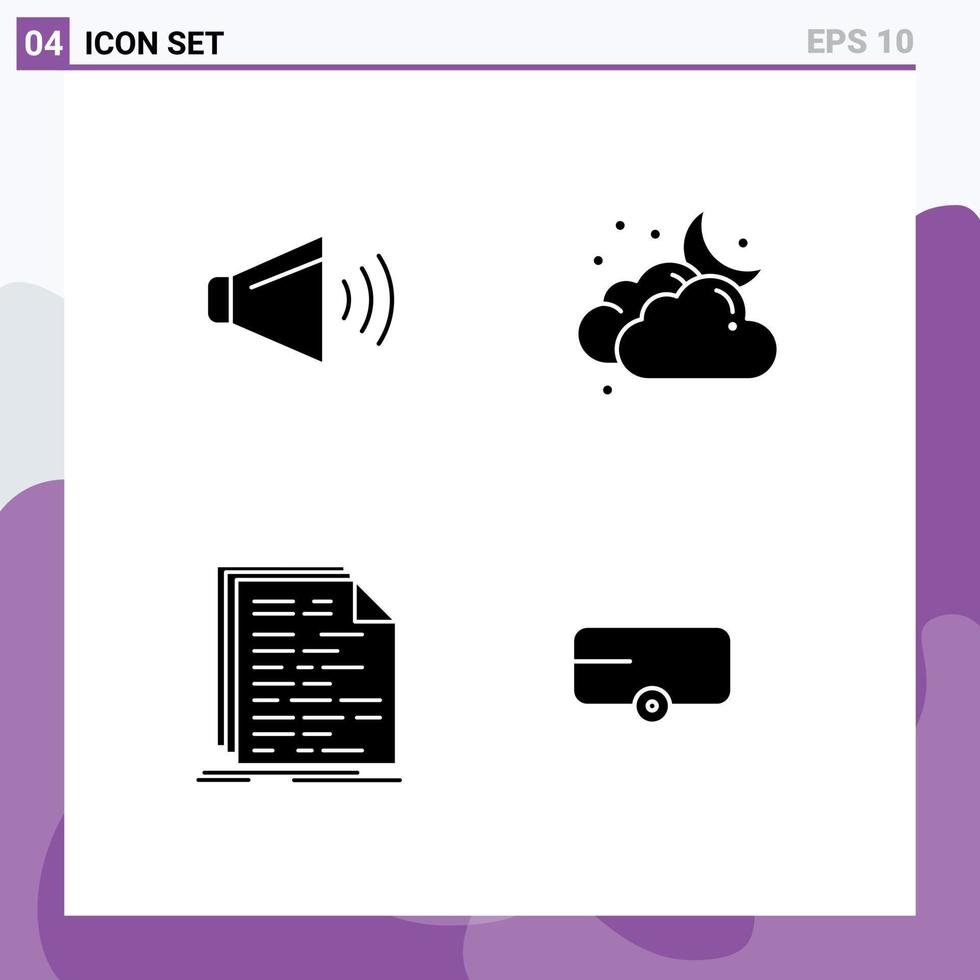 4 Thematic Vector Solid Glyphs and Editable Symbols of sound coding on ...