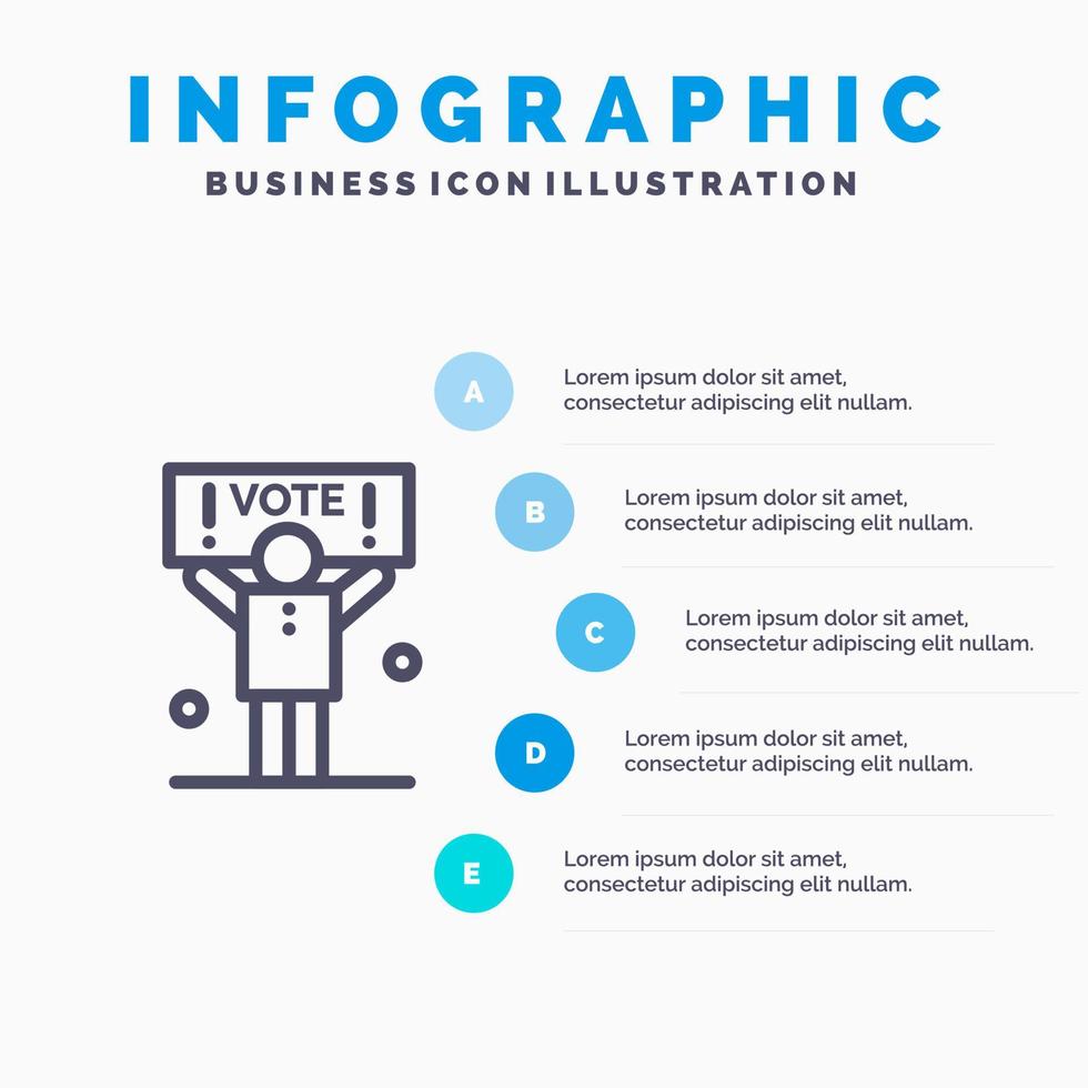 icono de línea de voto de política política de campaña con fondo de infografía de presentación de 5 pasos vector