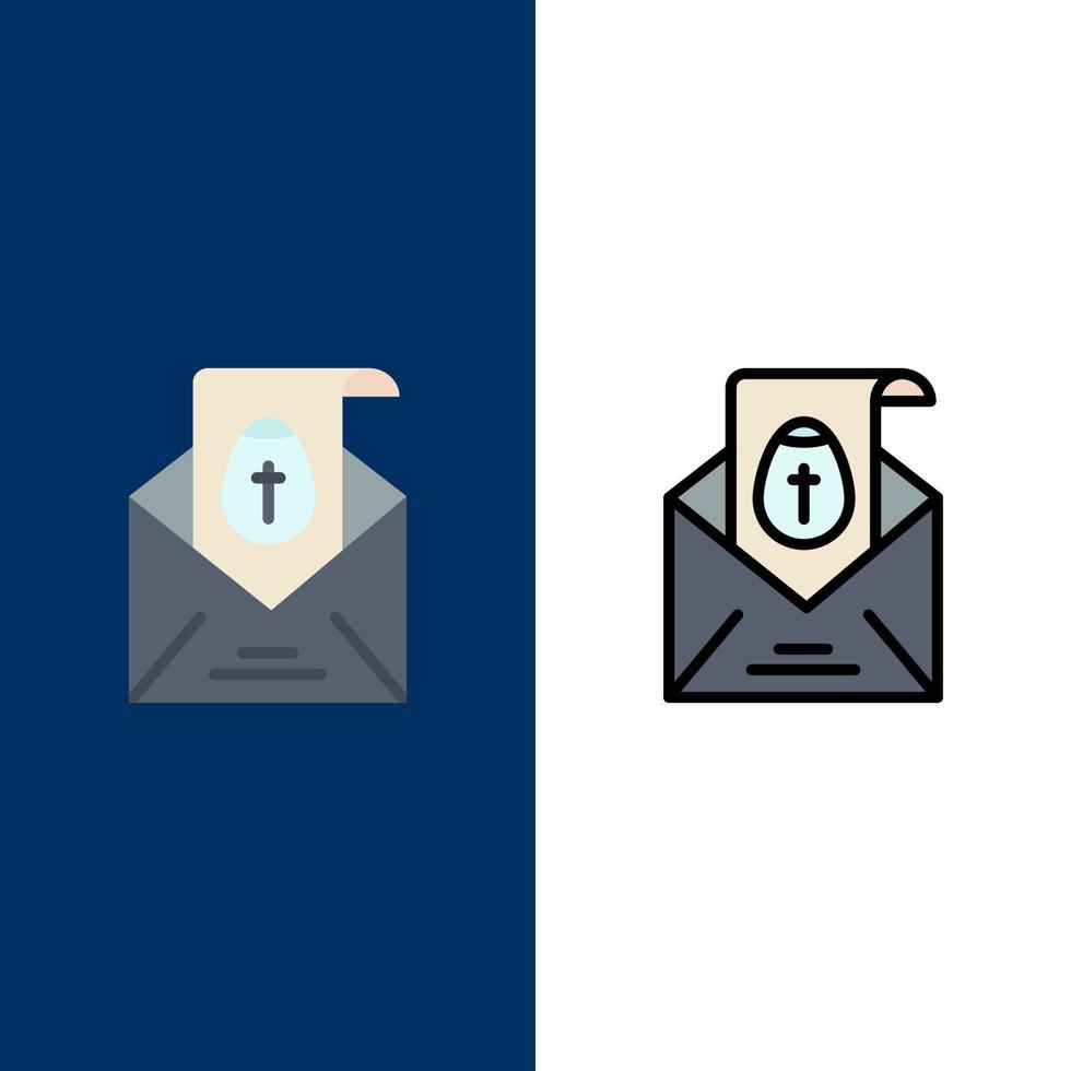 correo de masaje iconos de vacaciones de pascua plano y conjunto de iconos llenos de línea vector fondo azul