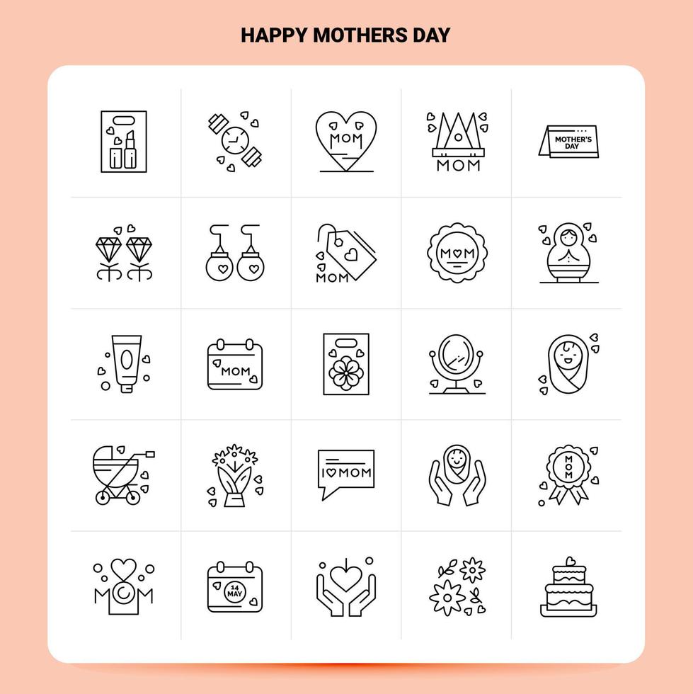 OutLine 25 Happy Mothers Day Icon set Vector Line Style Design Black Icons Set Linear pictogram pack Web and Mobile Business ideas design Vector Illustration
