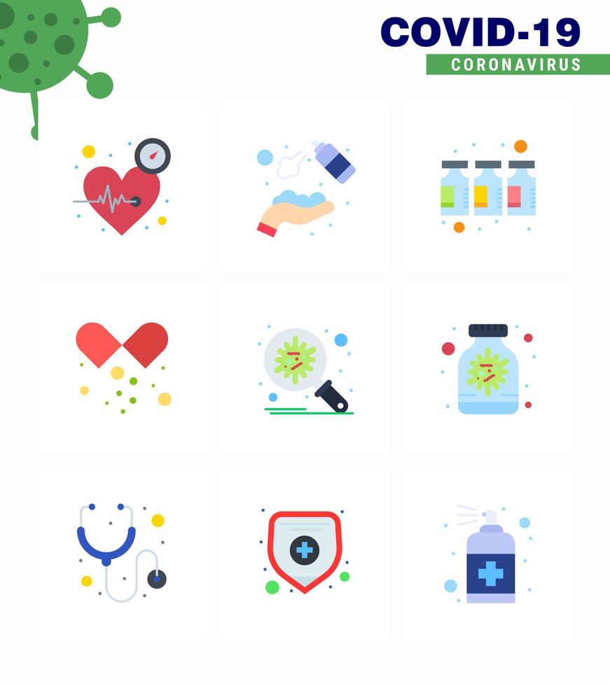 Coronavirus Awareness icon 9 Flat Color icons icon included open capsule medical pills wash drugs medicine viral coronavirus 2019nov disease Vector Design Elements