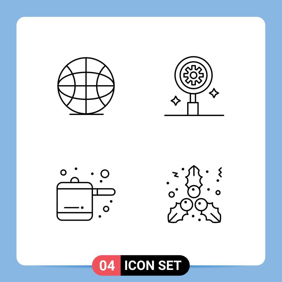 User Interface Pack of 4 Basic Filledline Flat Colors of globe christmas search setting mistletoe Editable Vector Design Elements