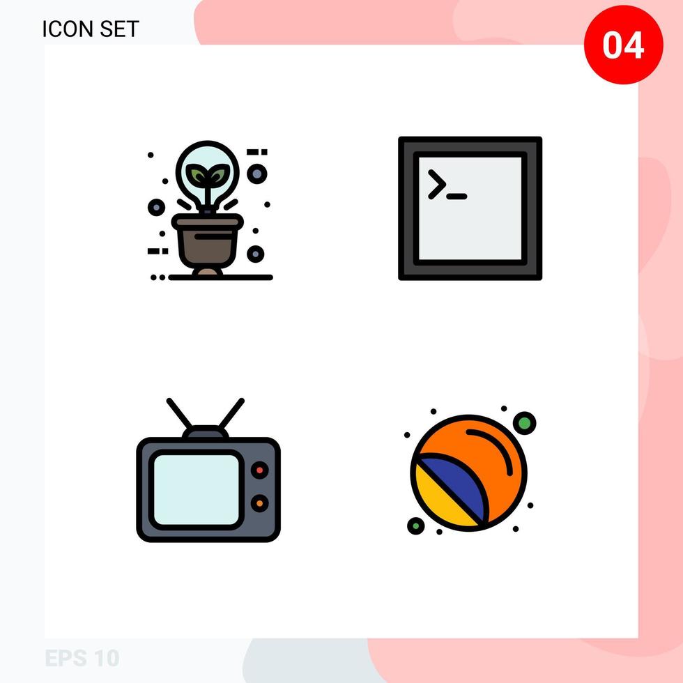 4 User Interface Filledline Flat Color Pack of modern Signs and Symbols of green tv illumination console labels Editable Vector Design Elements