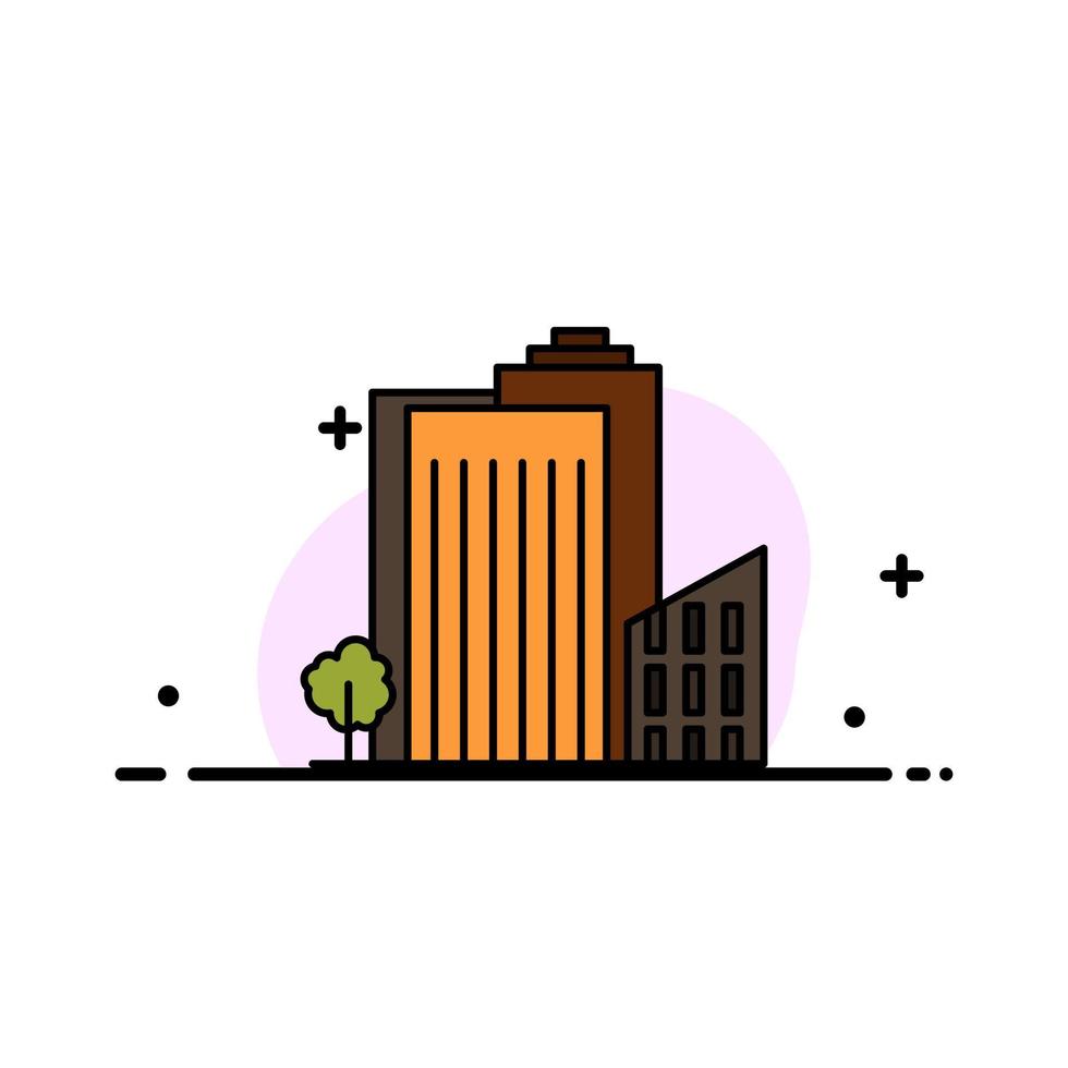 edificio construir dormitorio torre negocio inmobiliario línea plana lleno icono vector banner plantilla