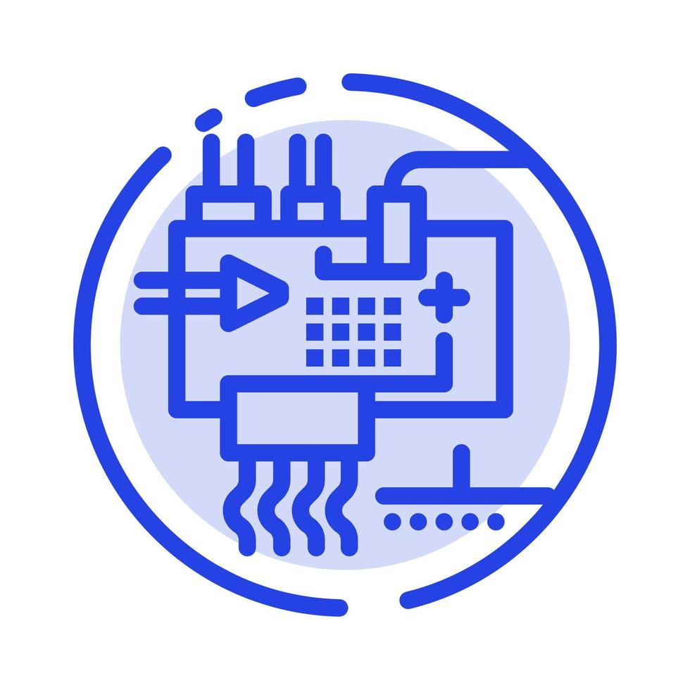 ensamblar personalizar piezas de ingeniería electrónica línea punteada azul icono de línea vector