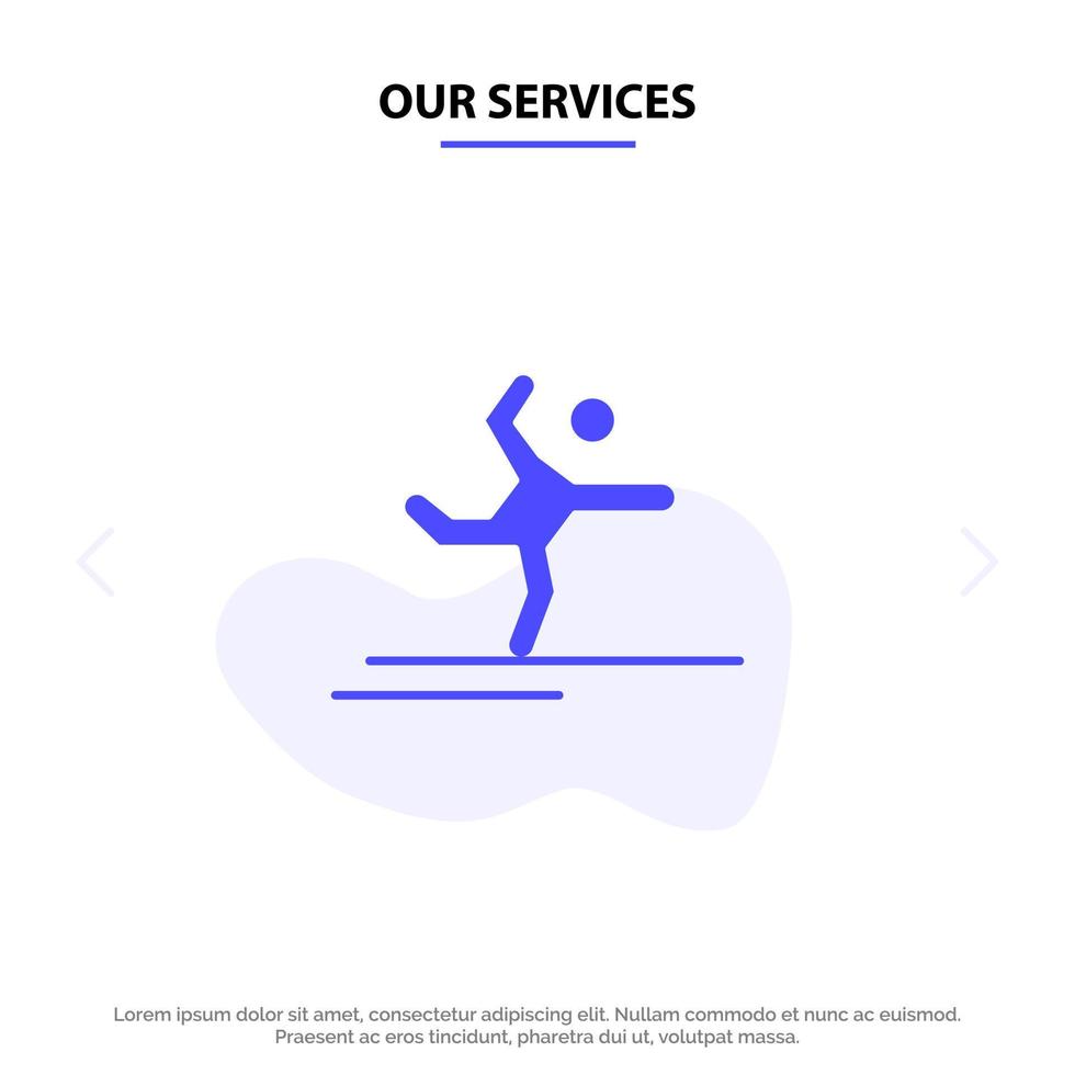 Our Services Athlete Gymnastics Performing Stretching Solid Glyph Icon Web card Template vector