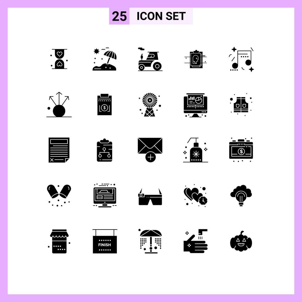 25 Universal Solid Glyph Signs Symbols of happiness user id car file report Editable Vector Design Elements
