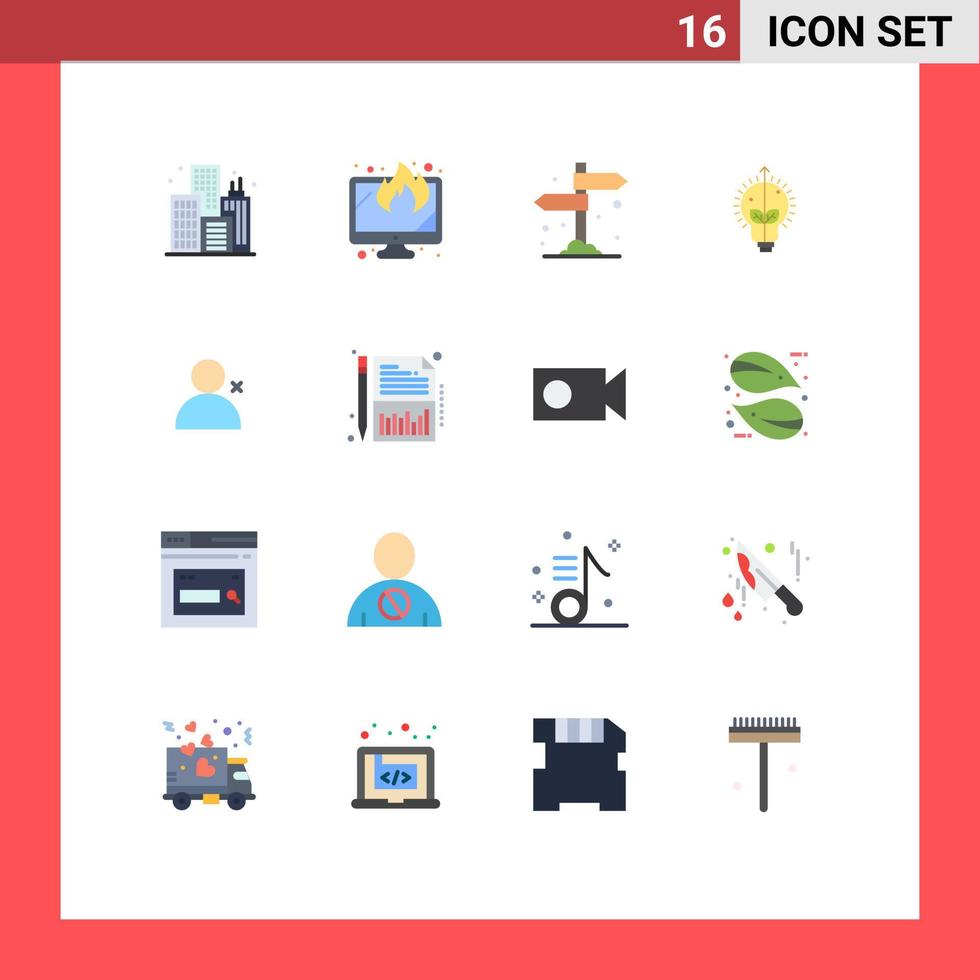 Pictogram Set of 16 Simple Flat Colors of sets discover people camping light idea Editable Pack of Creative Vector Design Elements