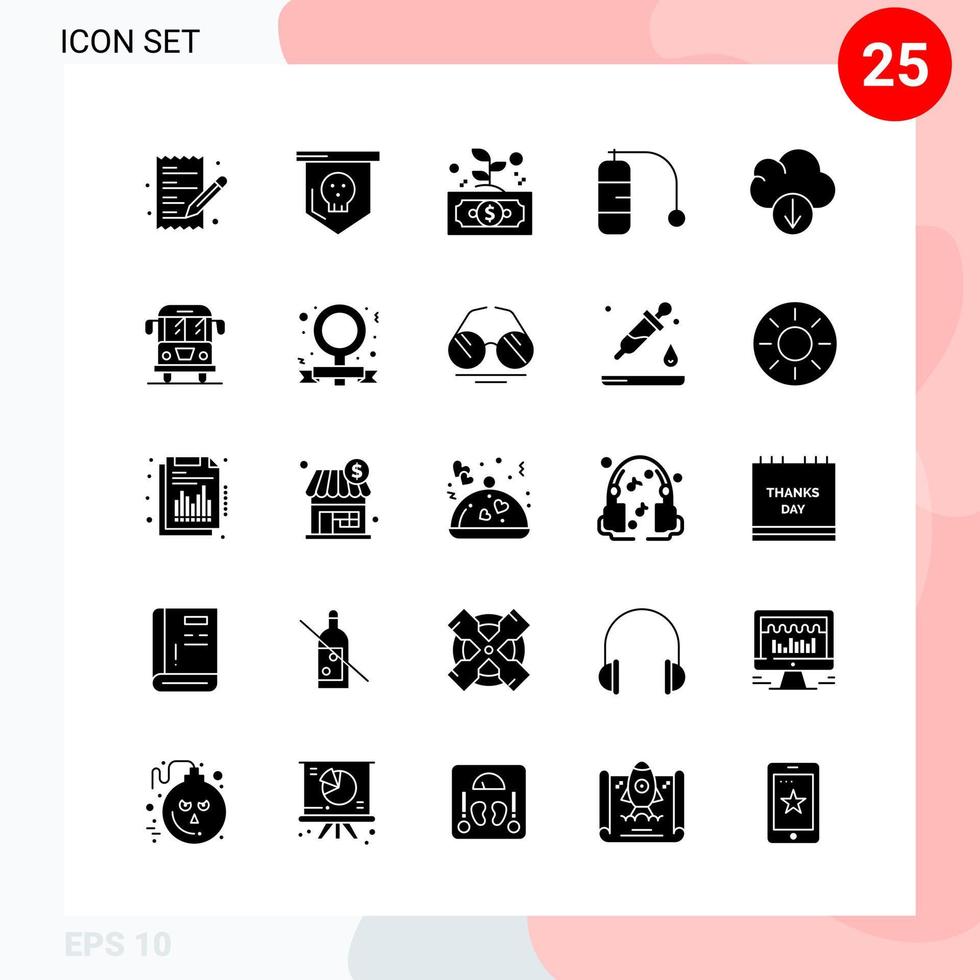 Vector Pack of 25 Icons in Solid Style Creative Glyph Pack isolated on White Background for Web and Mobile Creative Black Icon vector background
