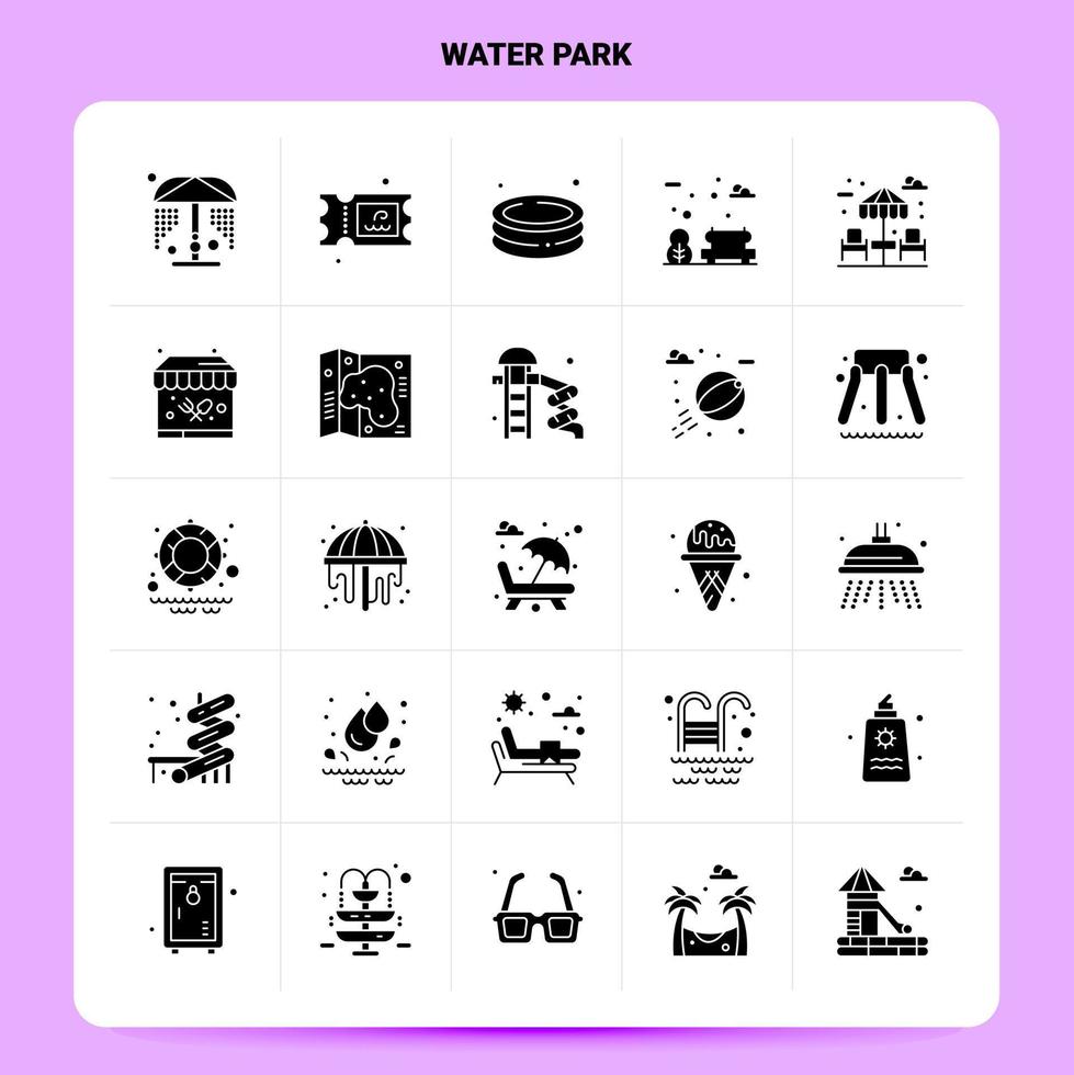 Solid 25 Water Park Icon set Vector Glyph Style Design Black Icons Set Web and Mobile Business ideas design Vector Illustration