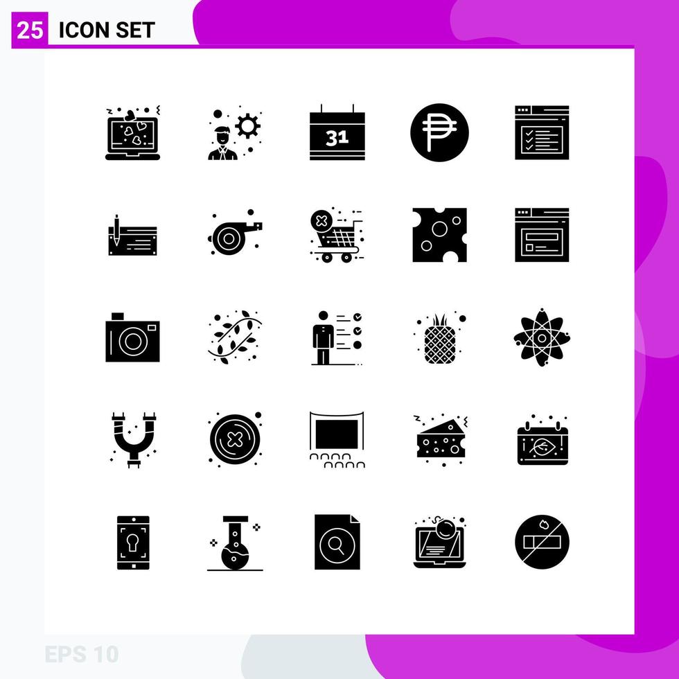 25 Solid Glyph concept for Websites Mobile and Apps website page date internet forex Editable Vector Design Elements