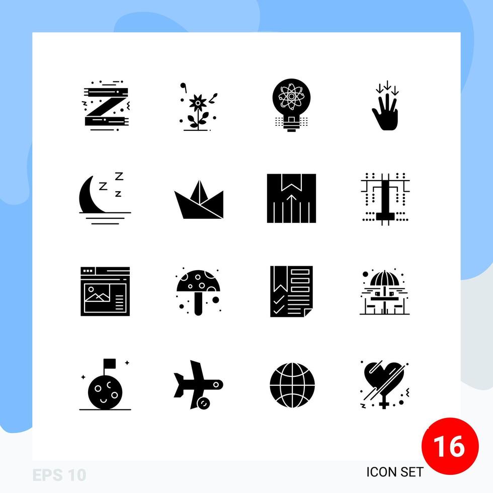 Mobile Interface Solid Glyph Set of 16 Pictograms of gestures down wedding finger solution Editable Vector Design Elements