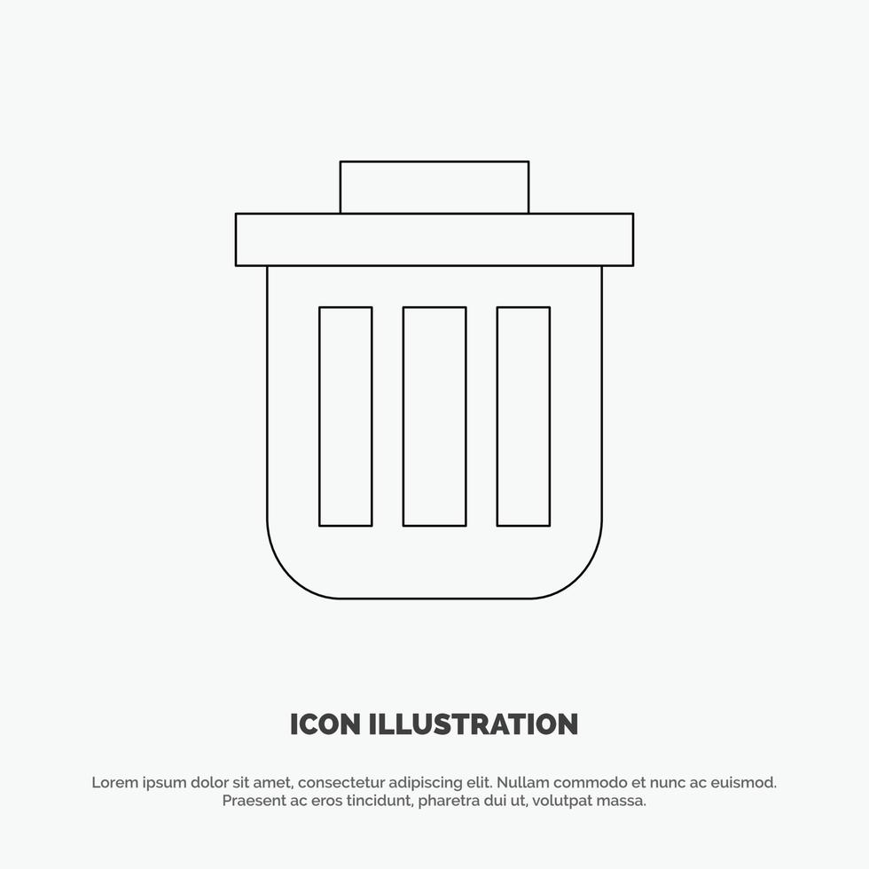 Trash Basket Bin Can Container Dustbin Office Line Icon Vector