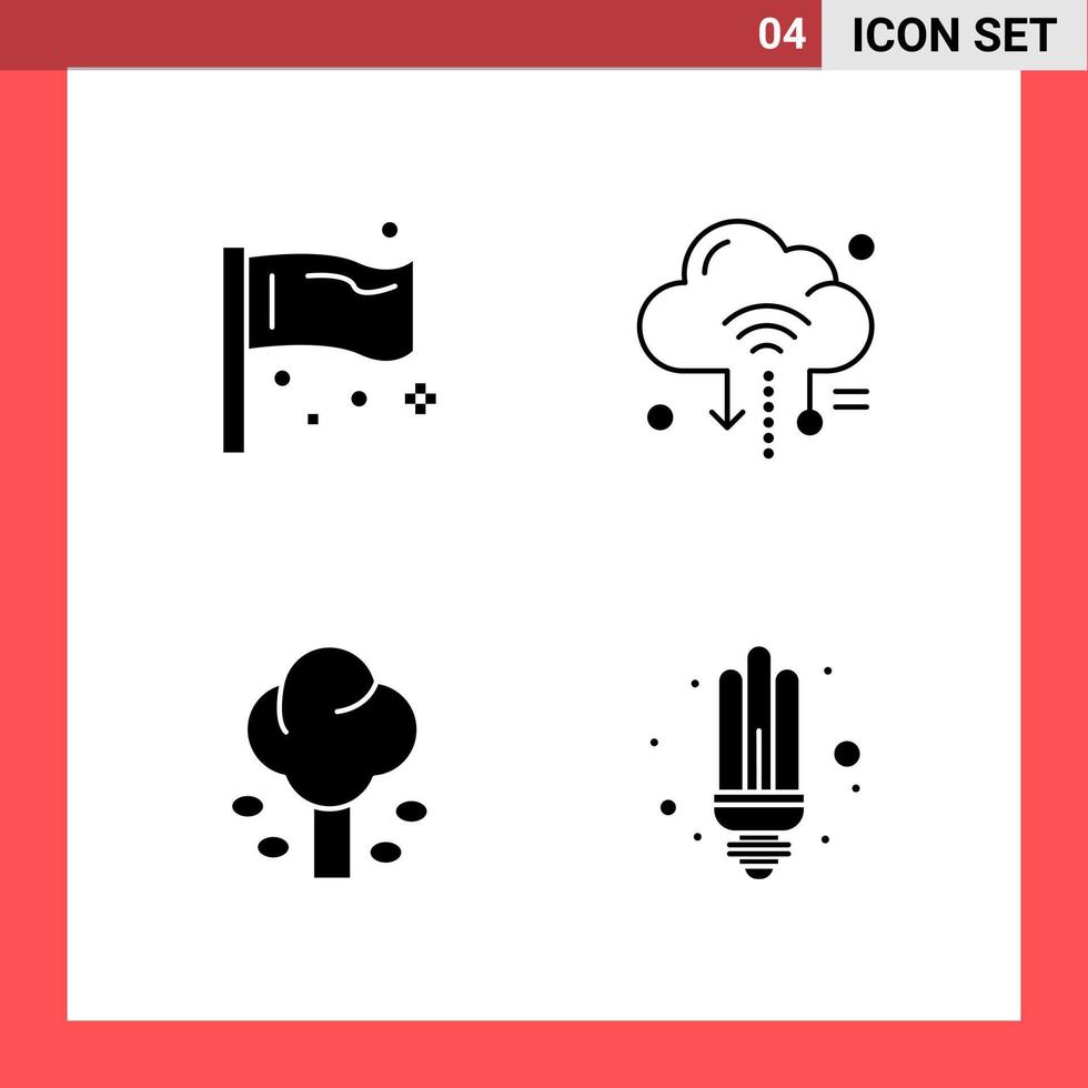 4 Icon Pack Solid Style Glyph Symbols on White Background Simple Signs for general designing Creative Black Icon vector background