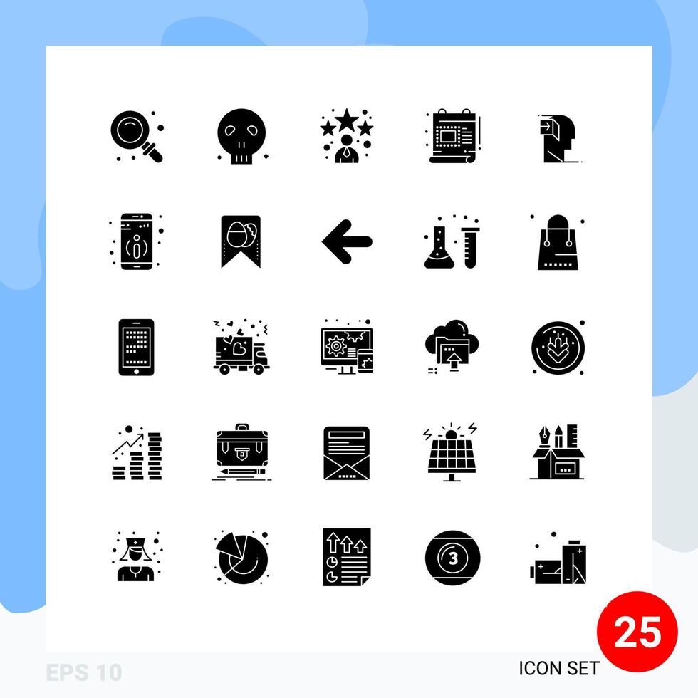 25 Universal Solid Glyphs Set for Web and Mobile Applications human scale avatar document creative Editable Vector Design Elements