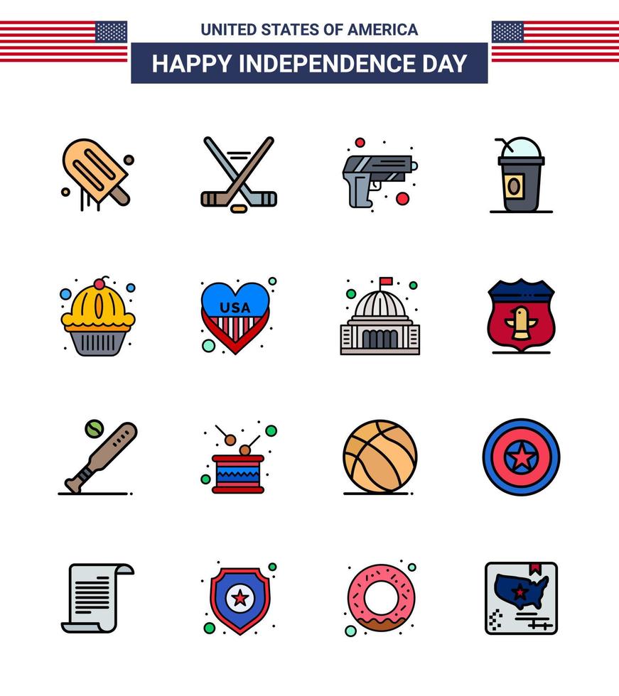 16 Creative USA Icons Modern Independence Signs and 4th July Symbols of muffin states gun limonade america Editable USA Day Vector Design Elements