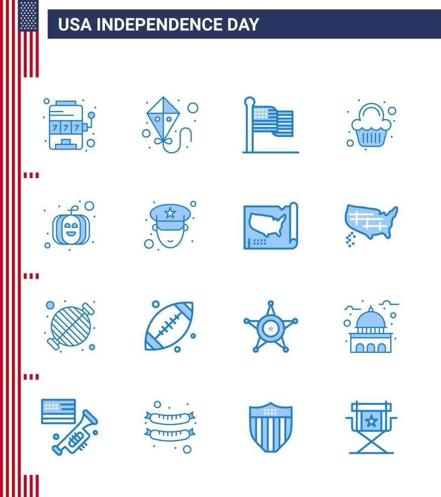 Modern Set of 16 Blues and symbols on USA Independence Day such as usa festival american flag celebration party Editable USA Day Vector Design Elements