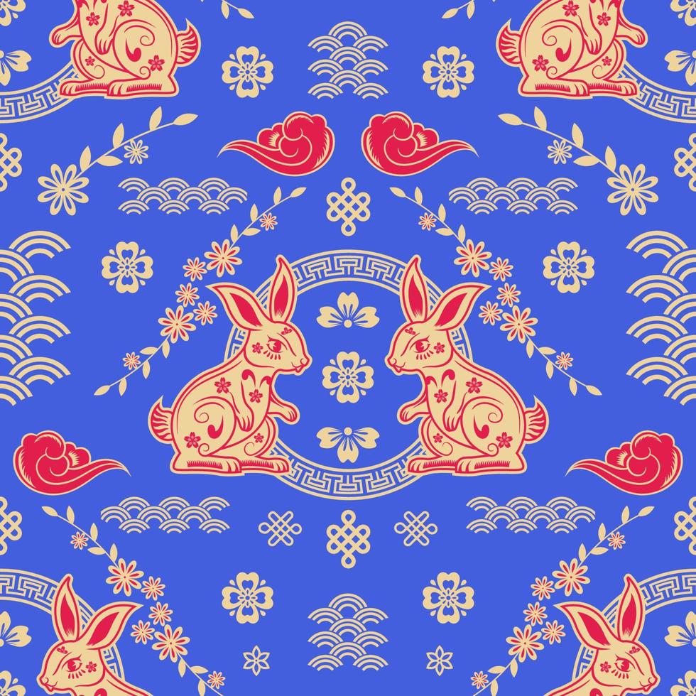 Chinese New Year with Water Rabbit Seamless Pattern vector
