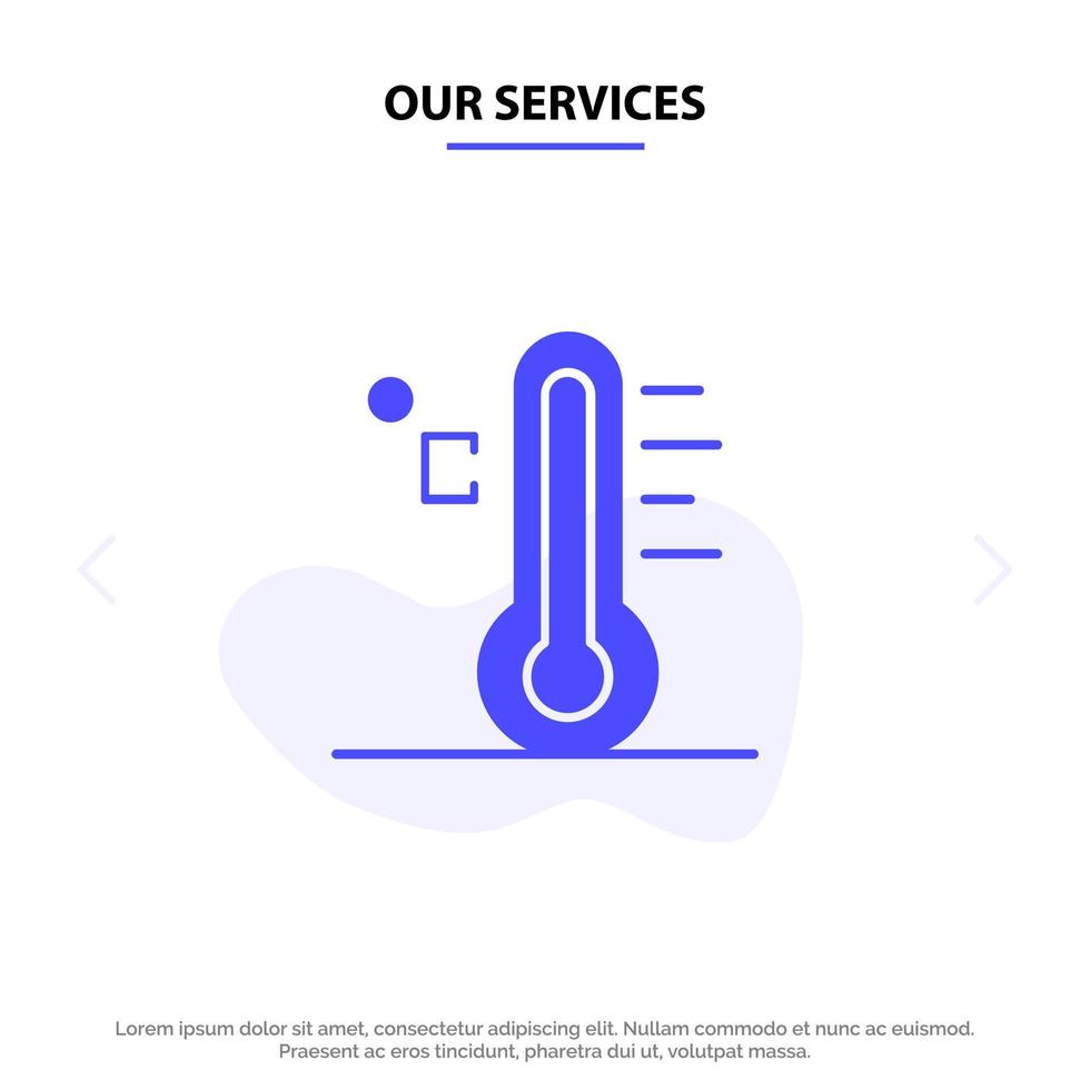 Our Services Cloud Light Rainy Sun Temperature Solid Glyph Icon Web card Template vector
