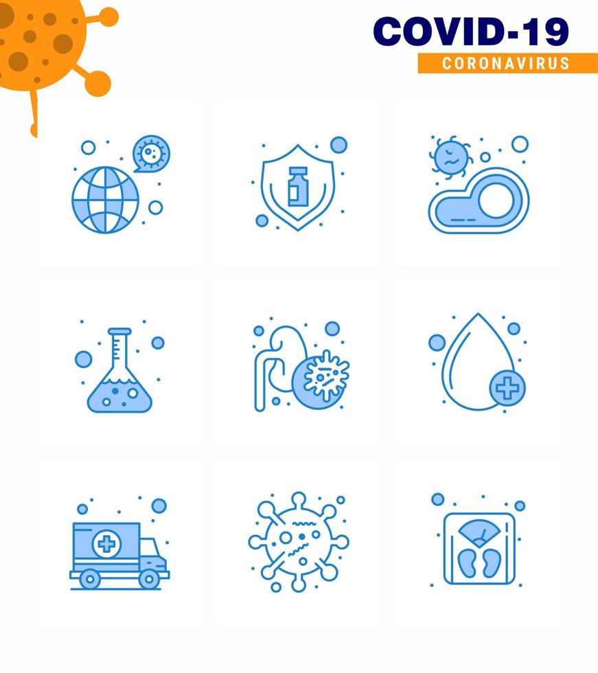 9 paquete de iconos de epidemia de coronavirus azul chupar como ciencia matraz virus virus carne coronavirus viral 2019nov enfermedad vector elementos de diseño