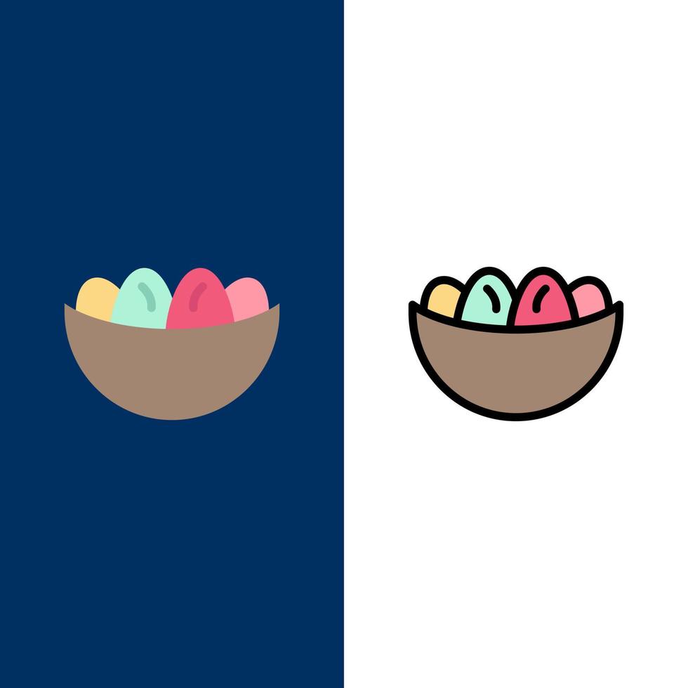 Bowl Celebration Easter Egg Nest  Icons Flat and Line Filled Icon Set Vector Blue Background