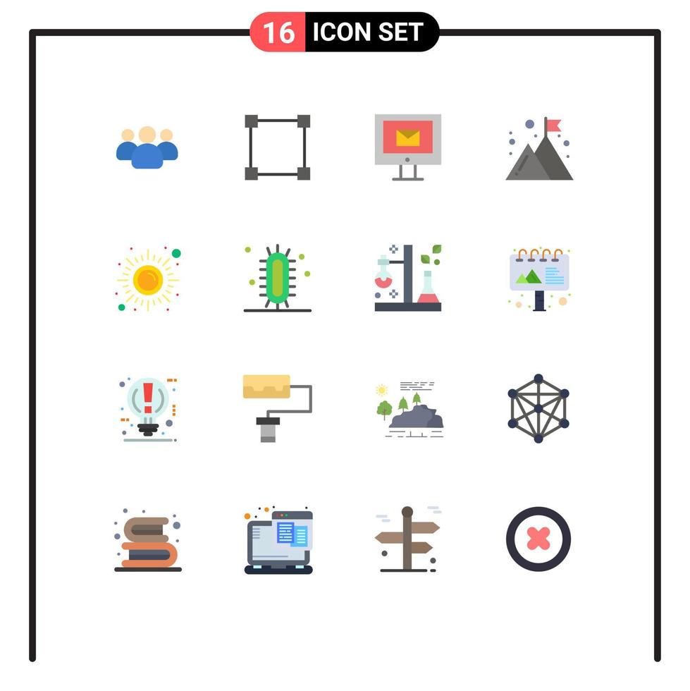 16 Creative Icons Modern Signs and Symbols of meditation fitness mail mission company Editable Pack of Creative Vector Design Elements