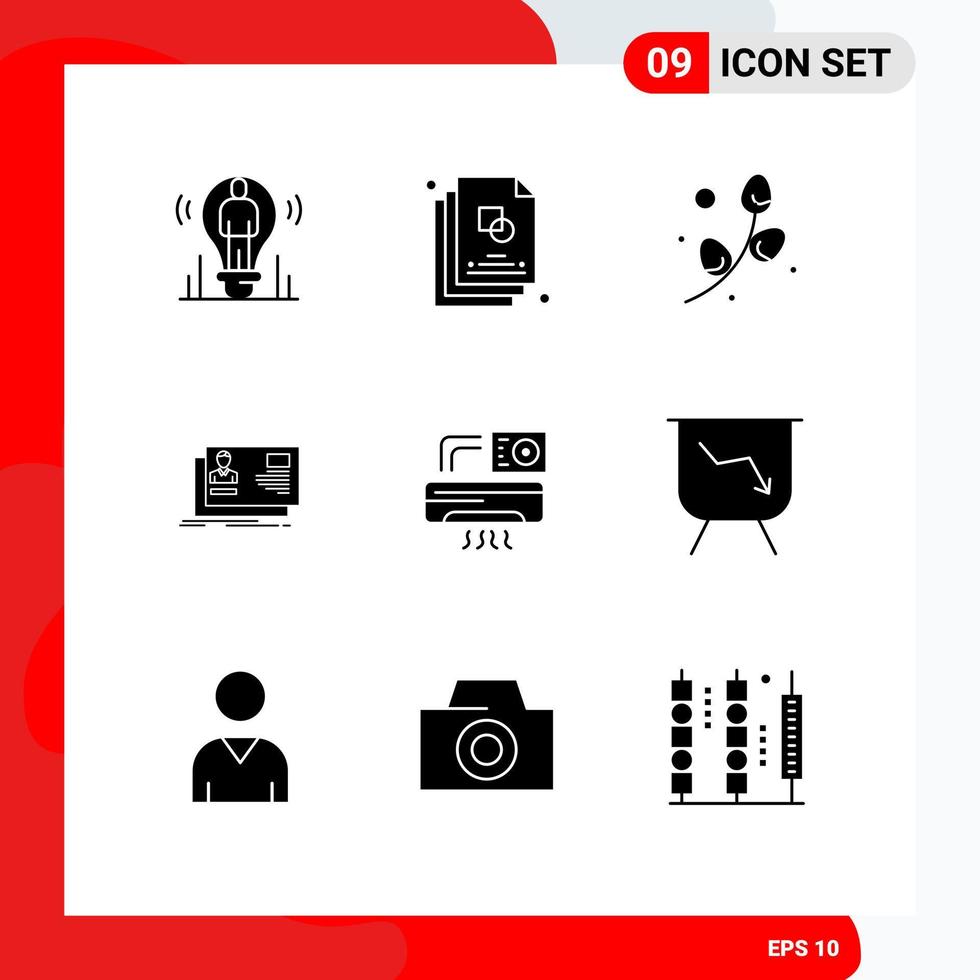 Modern Set of 9 Solid Glyphs and symbols such as invitation identity design user holiday Editable Vector Design Elements