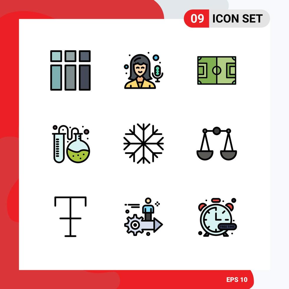 Modern Set of 9 Filledline Flat Colors and symbols such as snowflake education football back to school lab Editable Vector Design Elements
