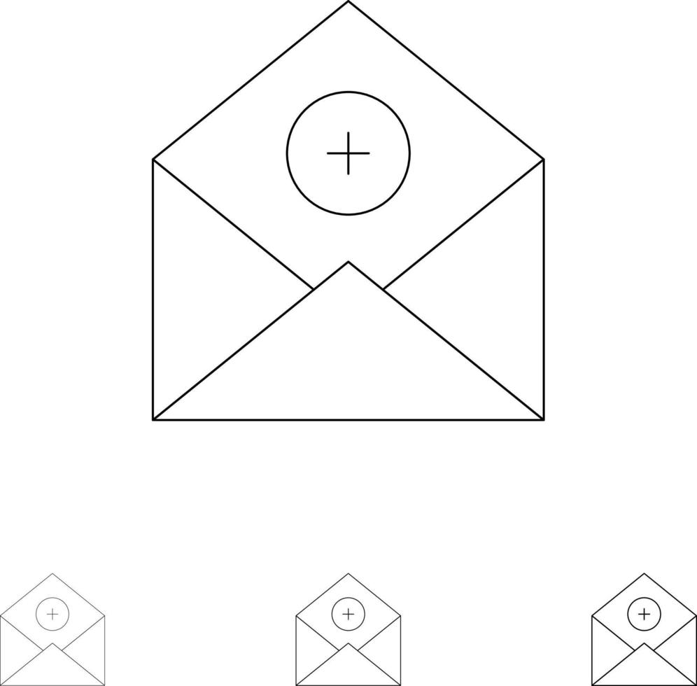 Add AddMail Communication Email Mail Bold and thin black line icon set vector