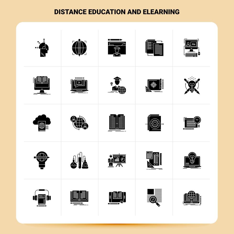 Solid 25 Distance Education and Elearning Icon set Vector Glyph Style Design Black Icons Set Web and Mobile Business ideas design Vector Illustration