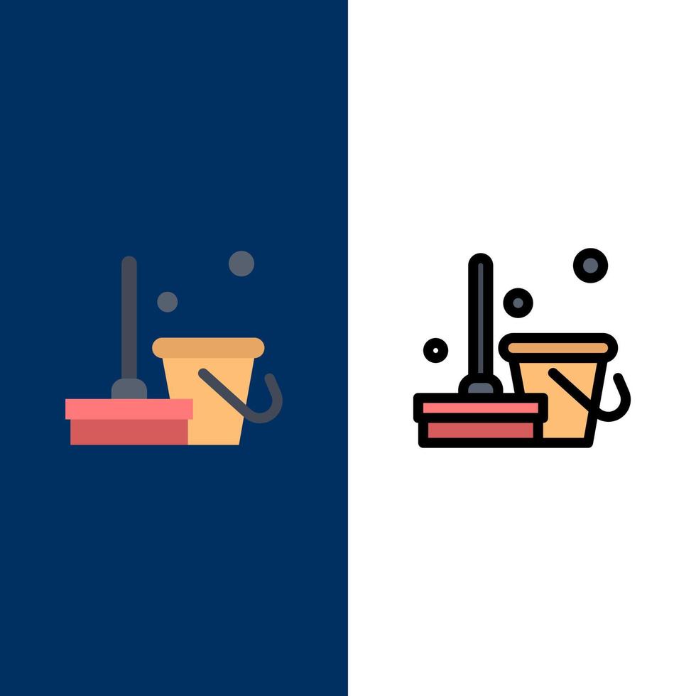 Broom Clean Cleaning Sweep  Icons Flat and Line Filled Icon Set Vector Blue Background