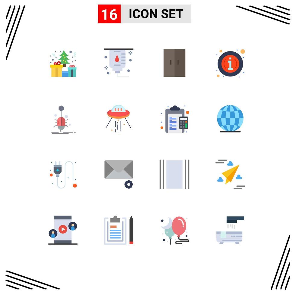 Pack of 16 Modern Flat Colors Signs and Symbols for Web Print Media such as spider bug home information info Editable Pack of Creative Vector Design Elements