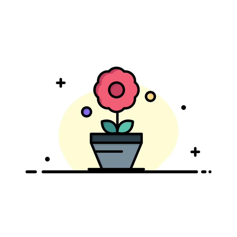 plantilla de banner de vector de icono lleno de línea plana de negocio de flor de crecimiento de planta