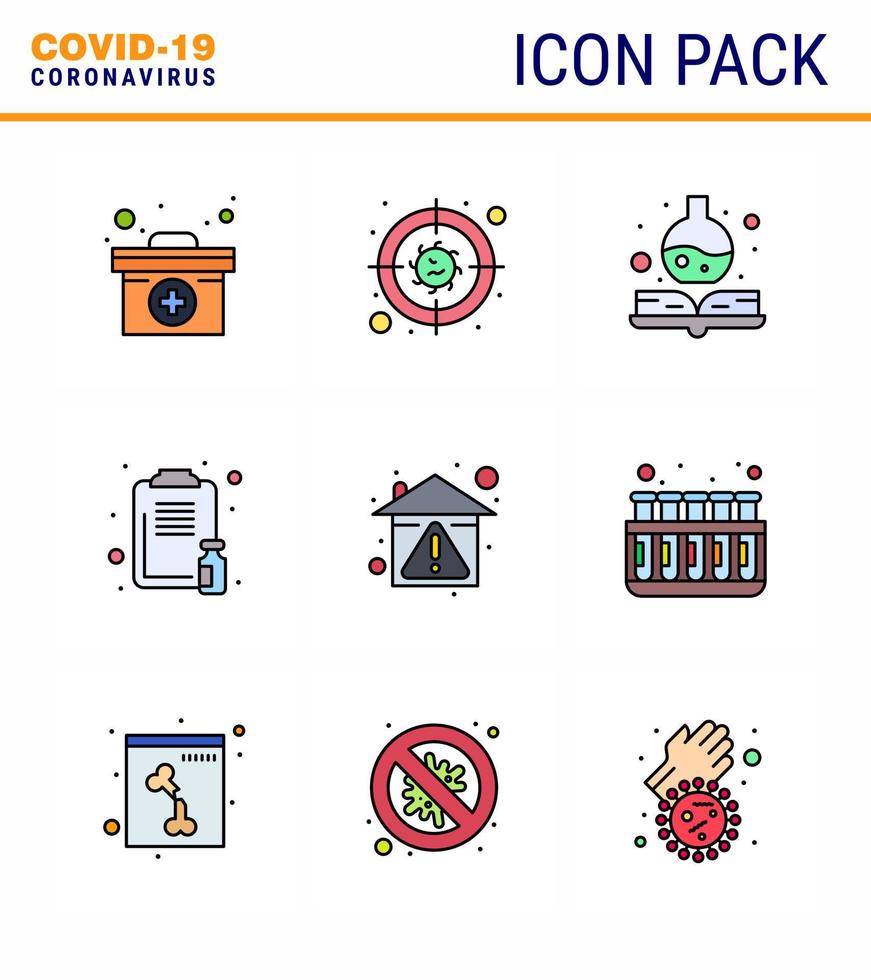 icono de conciencia de coronavirus 9 iconos de color plano de línea rellena icono incluido manual de medicina de higiene informe cuidado de la salud coronavirus viral 2019nov enfermedad vector elementos de diseño