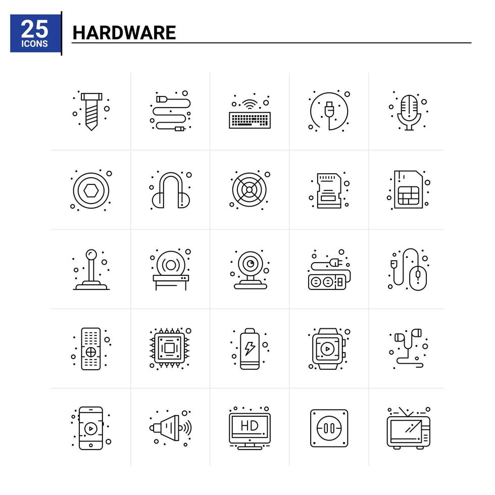 25 Hardware icon set vector background