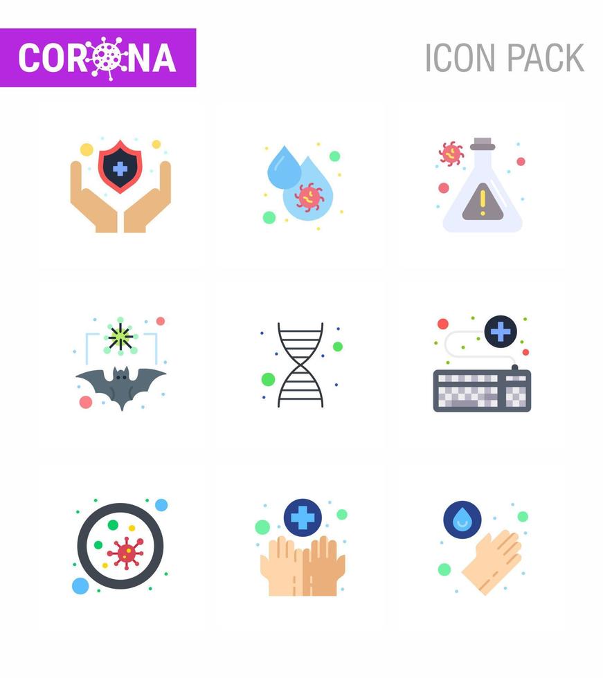 9 Flat Color Coronavirus Covid19 Icon pack such as genetics virus flask flu carrier viral coronavirus 2019nov disease Vector Design Elements