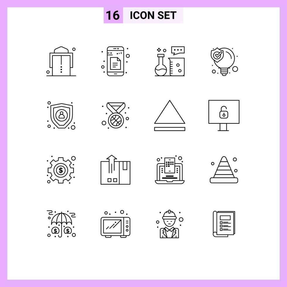 Mobile Interface Outline Set of 16 Pictograms of encryption solution chemistry lab seo solution idea Editable Vector Design Elements