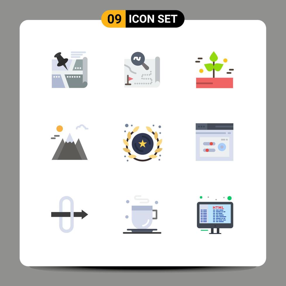Set of 9 Modern UI Icons Symbols Signs for sun landscape map rainy plant Editable Vector Design Elements