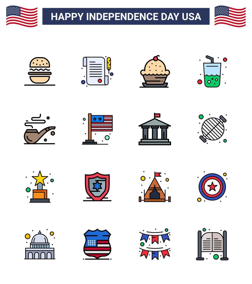 Editable Vector Line Pack of USA Day 16 Simple Flat Filled Lines of smoke cola dessert summer glass Editable USA Day Vector Design Elements