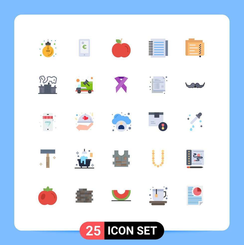 25 Universal Flat Color Signs Symbols of document archive shopping paper notebook Editable Vector Design Elements