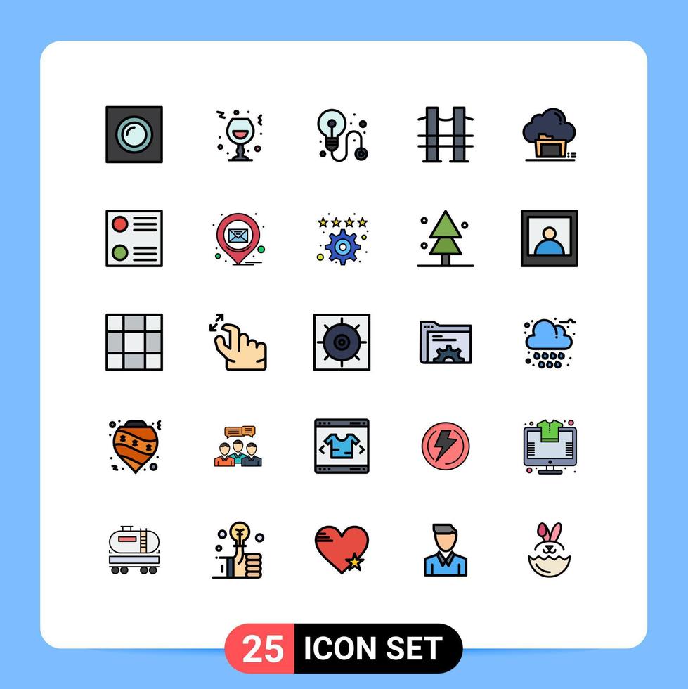 conjunto moderno de 25 colores planos de línea rellena y símbolos como elementos de diseño de vectores editables del puente del río de la fiesta de archivo