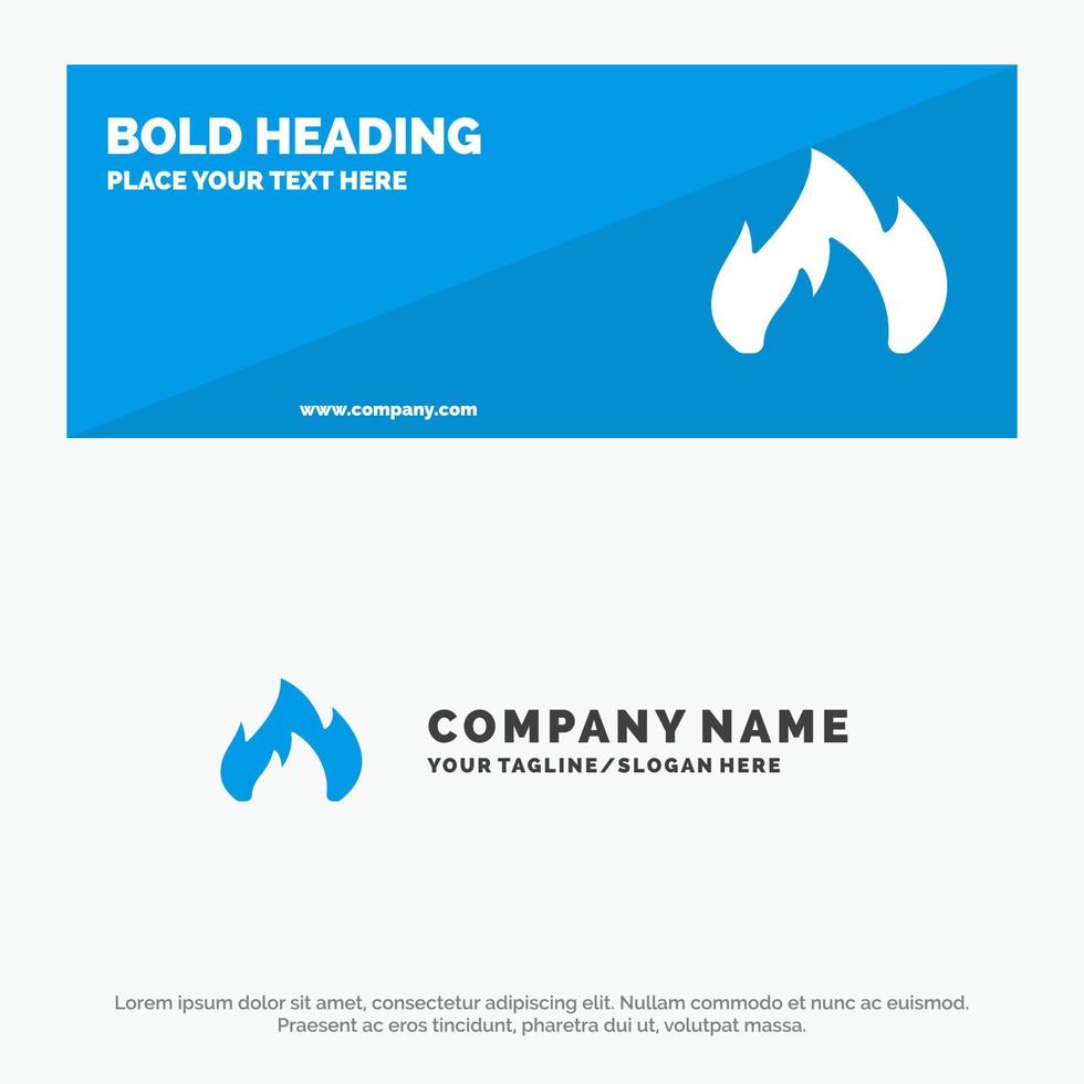fuego calefacción chimenea chispa icono sólido sitio web banner y plantilla de logotipo de empresa vector