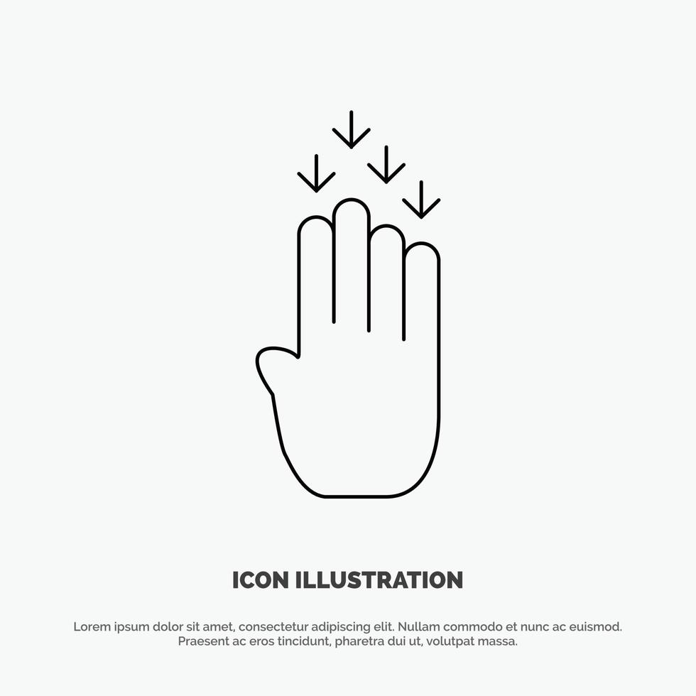 Finger Four Gesture Down Line Icon Vector