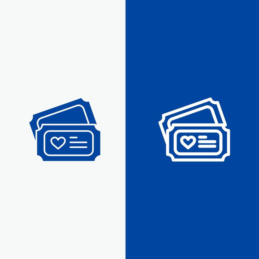 Ticket Love Heart Wedding Line and Glyph Solid icon Blue banner Line and Glyph Solid icon Blue banner vector