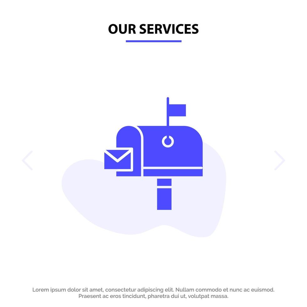 Our Services Mail Post Mailbox Post office Solid Glyph Icon Web card Template vector