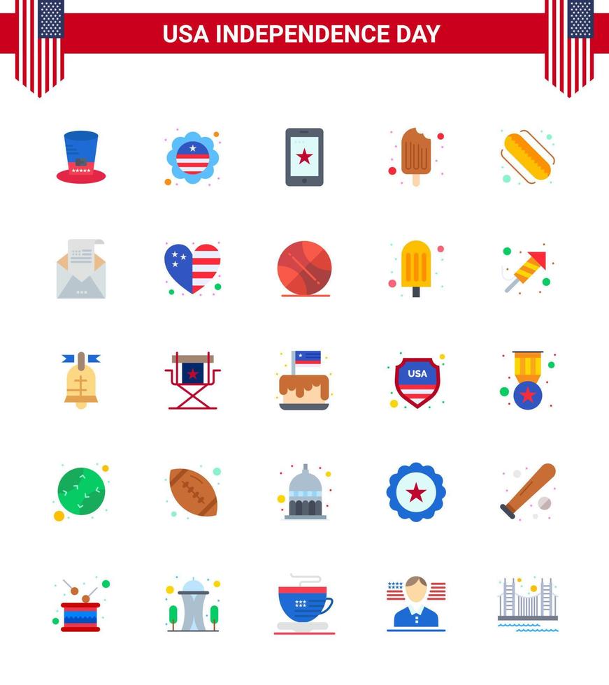 conjunto de 25 iconos del día de estados unidos símbolos americanos signos del día de la independencia para hotdog helado comida móvil elementos de diseño vectorial del día de estados unidos editables en frío vector